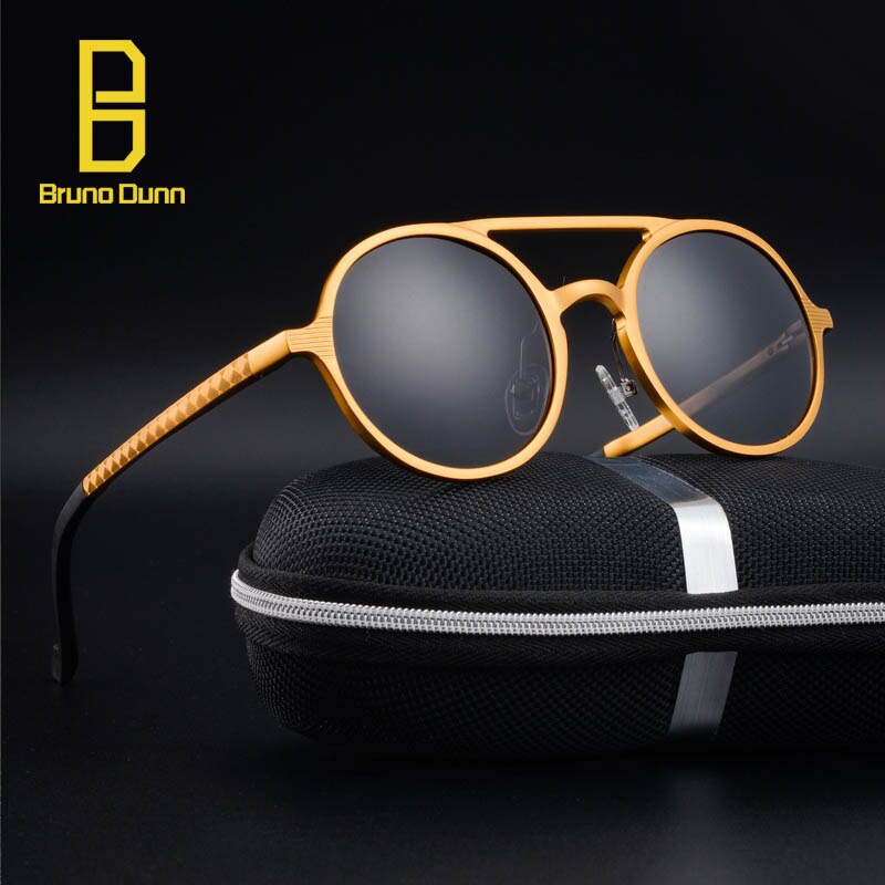 Bruno Dunn-레트로 알루미늄 선글라스 편광 렌즈 빈티지 안경 액세서리 남성용 선글라스, 운전 용 라운드 선글라스